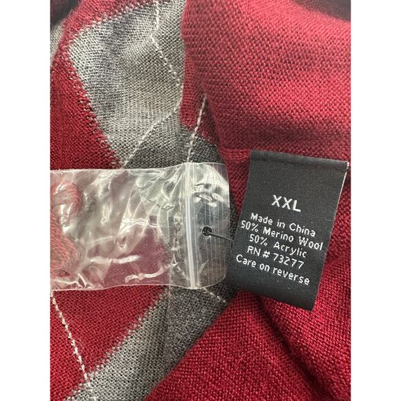 Apt.9 Dogwood Red Argyle Sweater Merino Wool Blend Men's Sz XXL Preppy Academia - Picture 7 of 8
